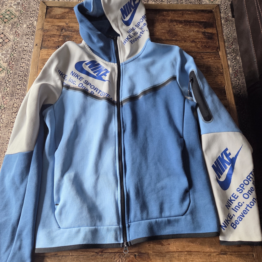 Nike Tech Blue and Gray Zip-Up Hoodie